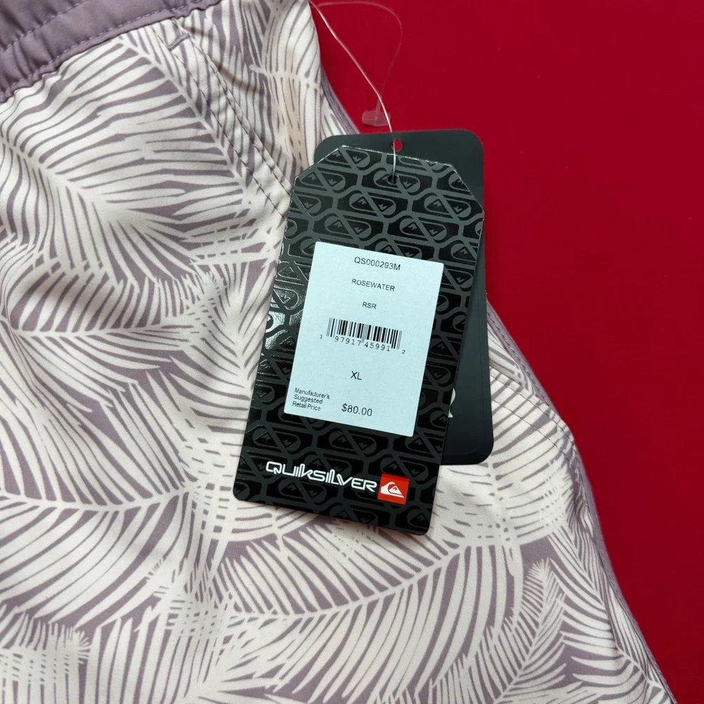 NWT Quiksilver Mens Swim Volley Shorts XL Rosewater Palm Print 7 Inch